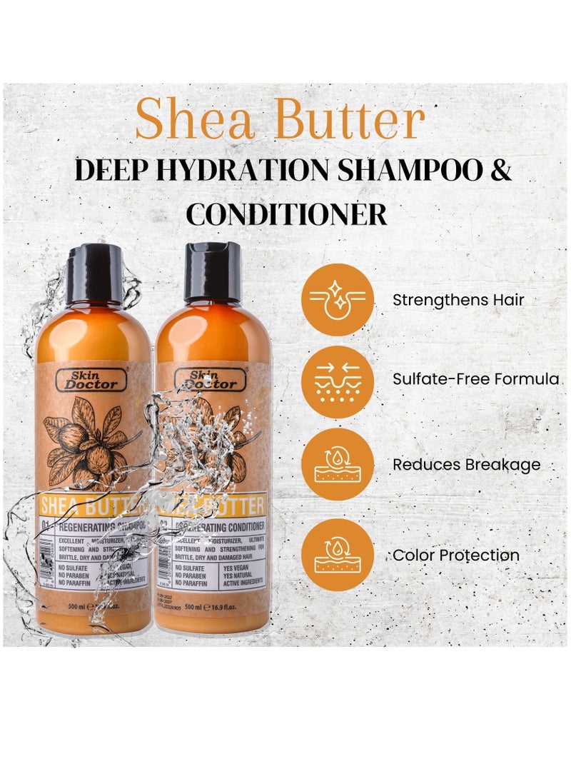 Shea Butter Regeneration Shampoo & conditioner  - sulfate-free & paraben-free  hair care - Reduced Breakage - Deep Hydration -  Suitable For All Hair Types - 500ml