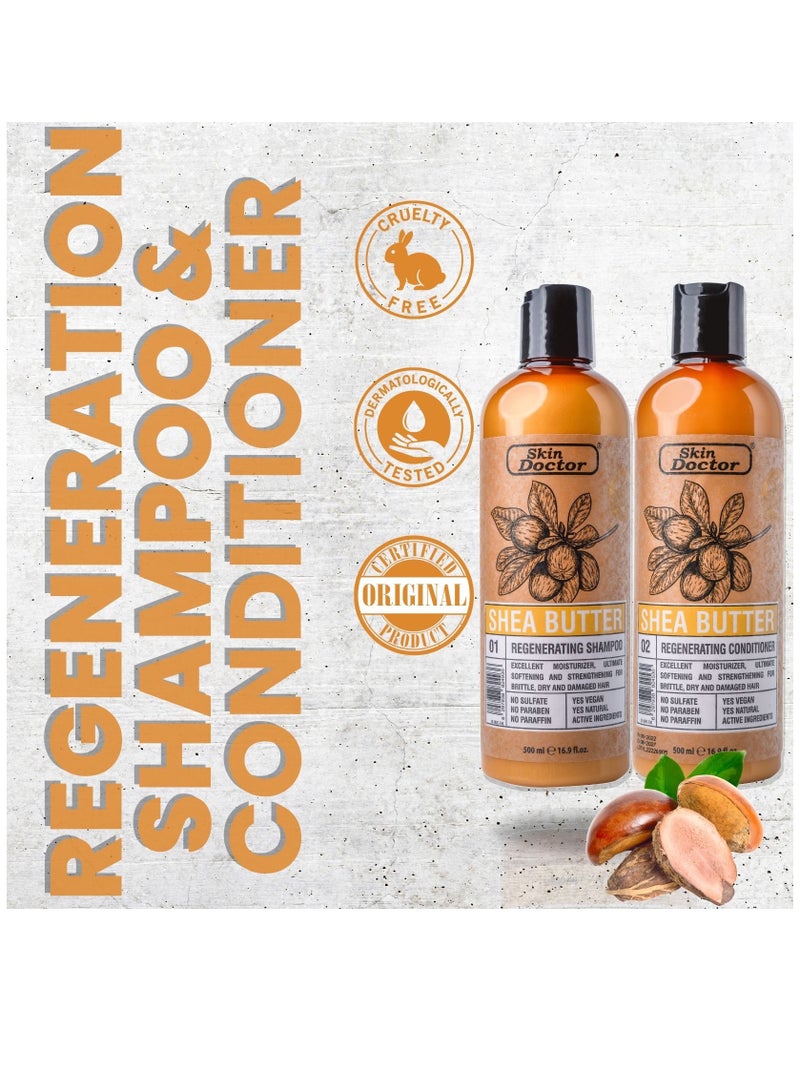 Shea Butter Regeneration Shampoo & conditioner  - sulfate-free & paraben-free  hair care - Reduced Breakage - Deep Hydration -  Suitable For All Hair Types - 500ml