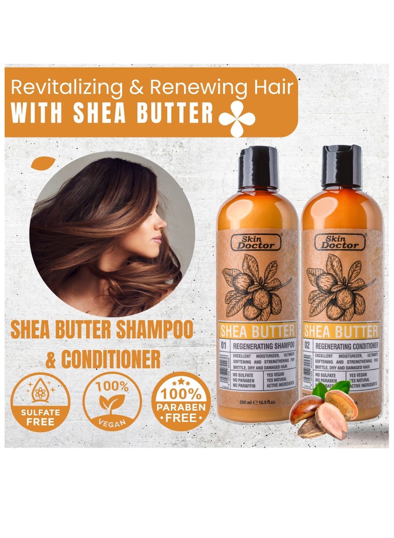 Shea Butter Regeneration Shampoo & conditioner  - sulfate-free & paraben-free  hair care - Reduced Breakage - Deep Hydration -  Suitable For All Hair Types - 500ml