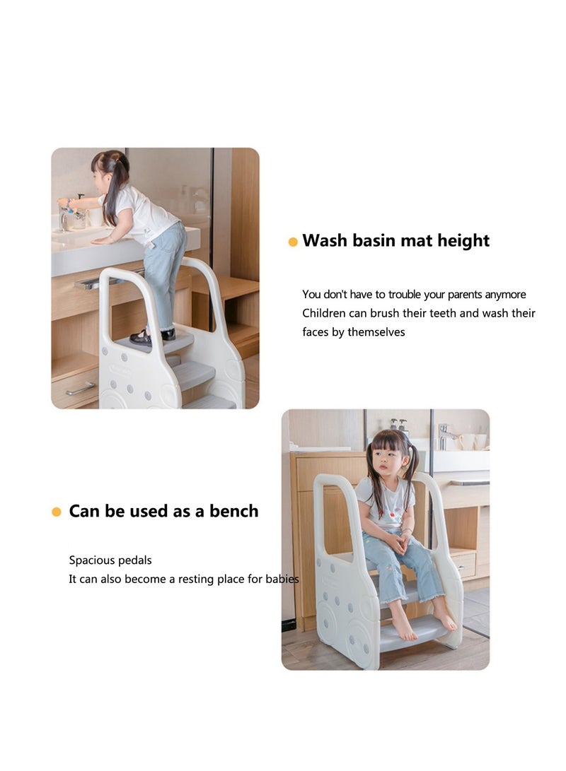 Foldable Toddler Step Stool for Bathroom Sink, Adjustable 3 Step Stool for Kids Toilet Potty Training Stool with Handles, Child Kitchen Counter Stool Helper, Plastic Ladder for Toddlers