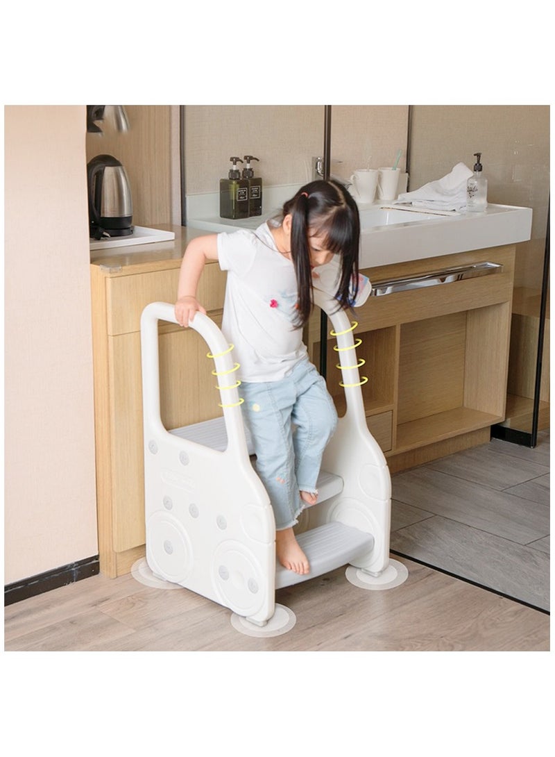 Foldable Toddler Step Stool for Bathroom Sink, Adjustable 3 Step Stool for Kids Toilet Potty Training Stool with Handles, Child Kitchen Counter Stool Helper, Plastic Ladder for Toddlers