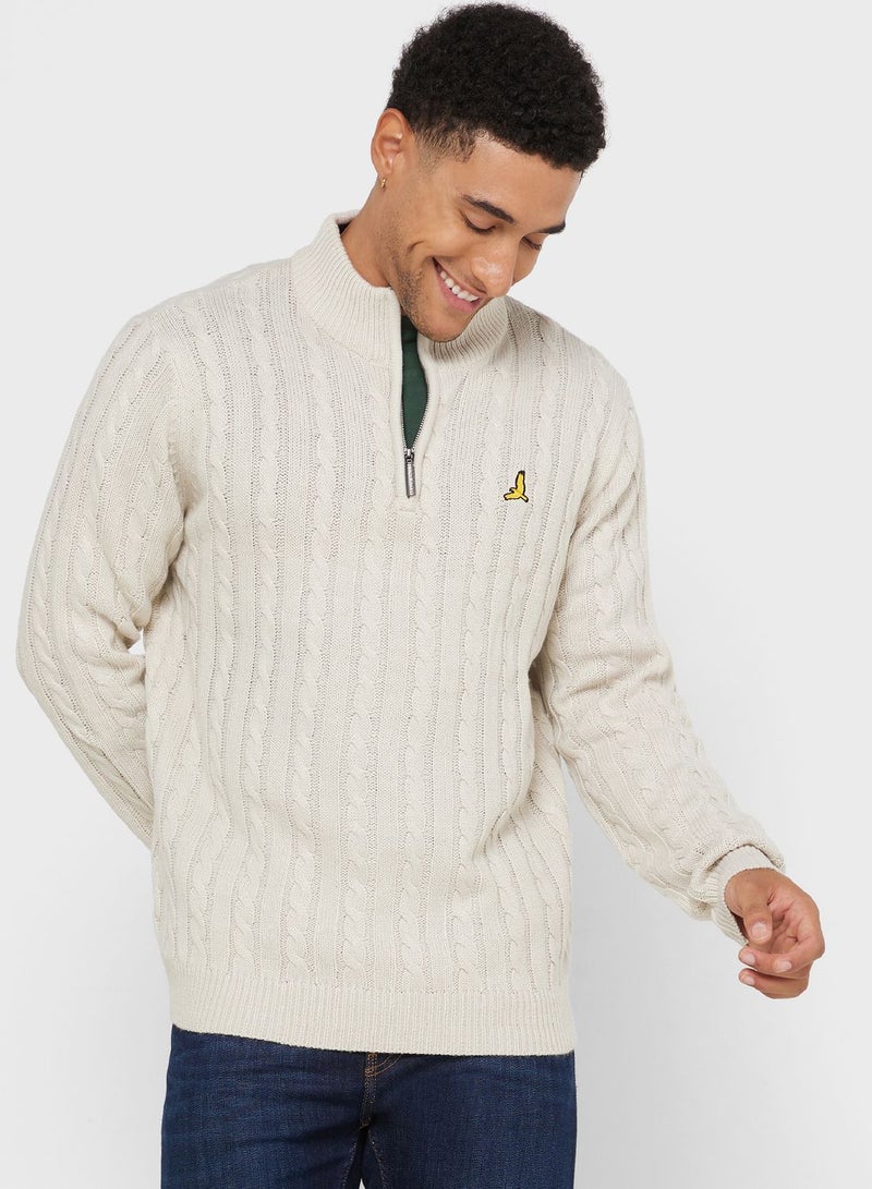 Cable Knit Zip Neck Sweater
