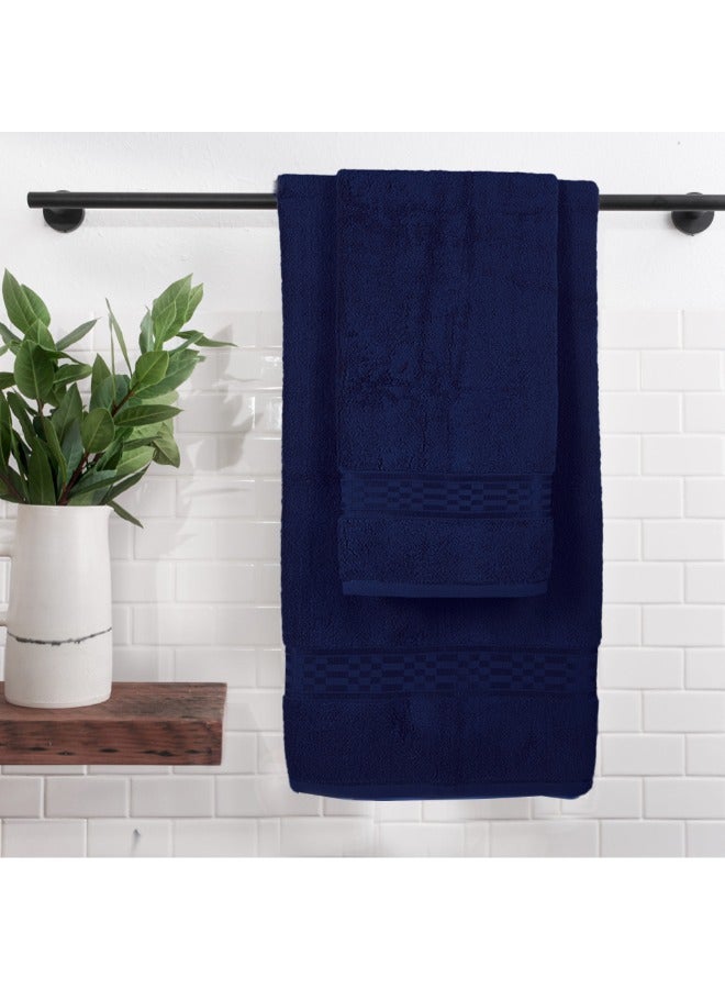 Home Ultra (Blue) 2 Hand Towel (50 x 90 Cm) & 2 Bath Towel (70 x 140 Cm) Premium Cotton Highly Absorbent, High Quality Bath linen with Checkered Dobby 550 Gsm Set of 4