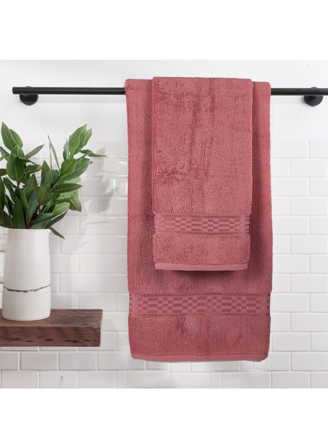 Home Ultra (Burgundy) 2 Hand Towel (50 x 90 Cm) & 2 Bath Towel (70 x 140 Cm) Premium Cotton Highly Absorbent, High Quality Bath linen with Checkered Dobby 550 Gsm Set of 4