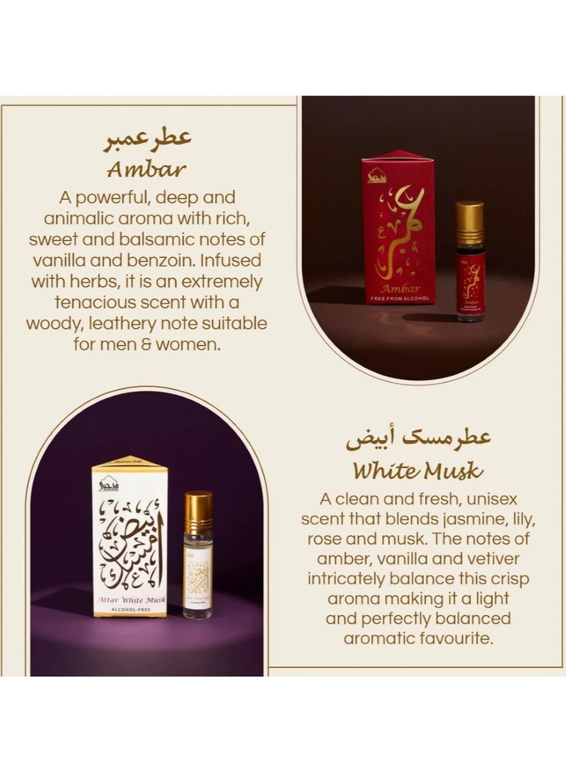 Dukhni Attar Oil Set-Amaani, Ameerah, Hayati, Ambar, Ambar Oud, White Musk - 6ml each