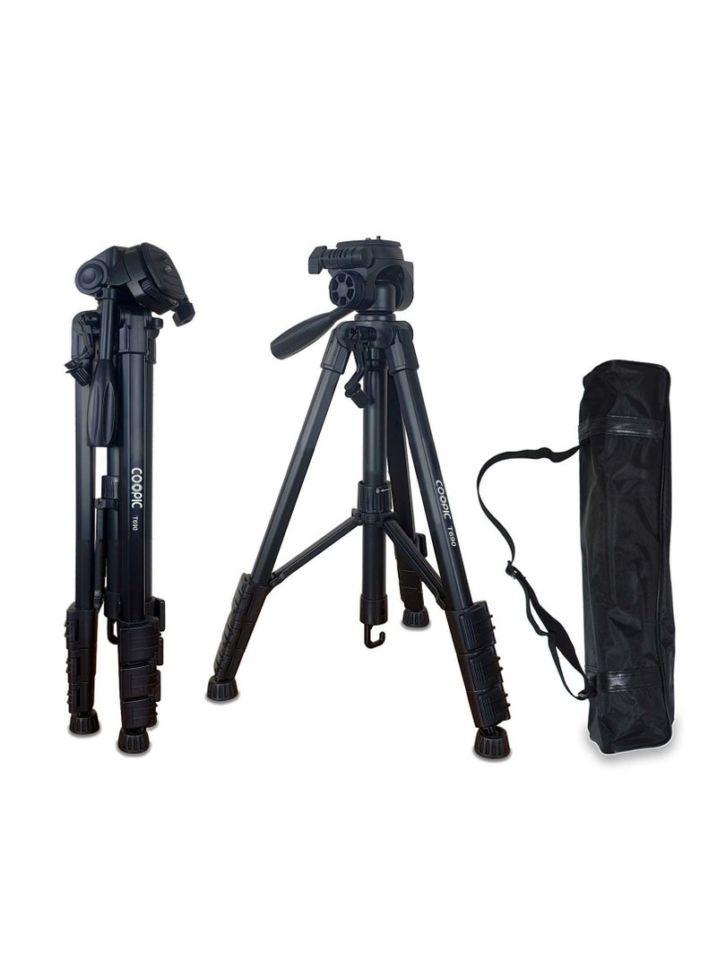 T690 Light weight Portable Aluminum Camera Tripod Maximum Height 146cm 57.48inch Compatible with Canon Nikon Sony DSLR Camera with Carry Case Load 3kg 6.60lb Load