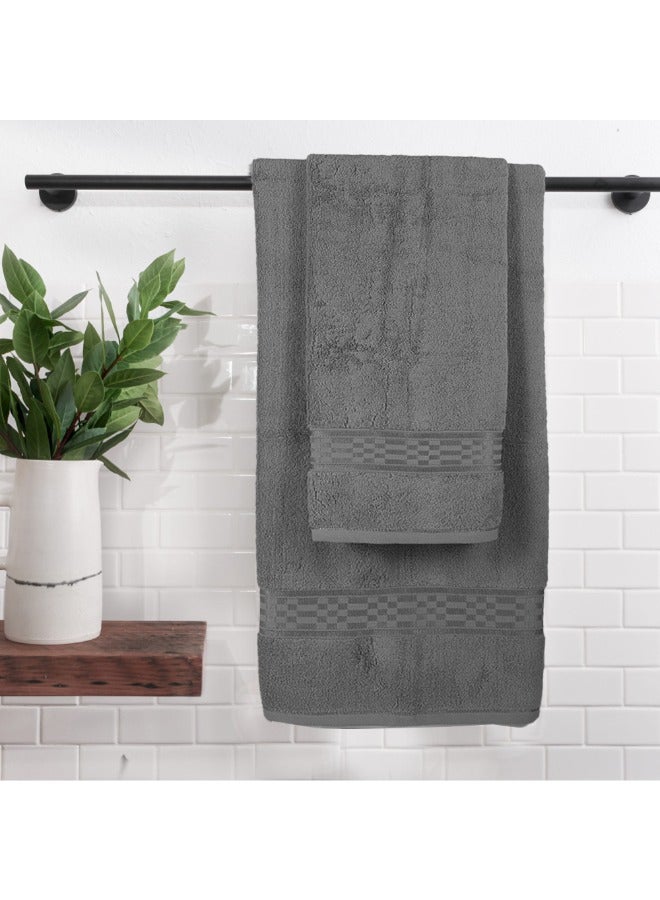 Home Ultra (Grey) 2 Hand Towel (50 x 90 Cm) & 2 Bath Towel (70 x 140 Cm) Premium Cotton Highly Absorbent, High Quality Bath linen with Checkered Dobby 550 Gsm Set of 4