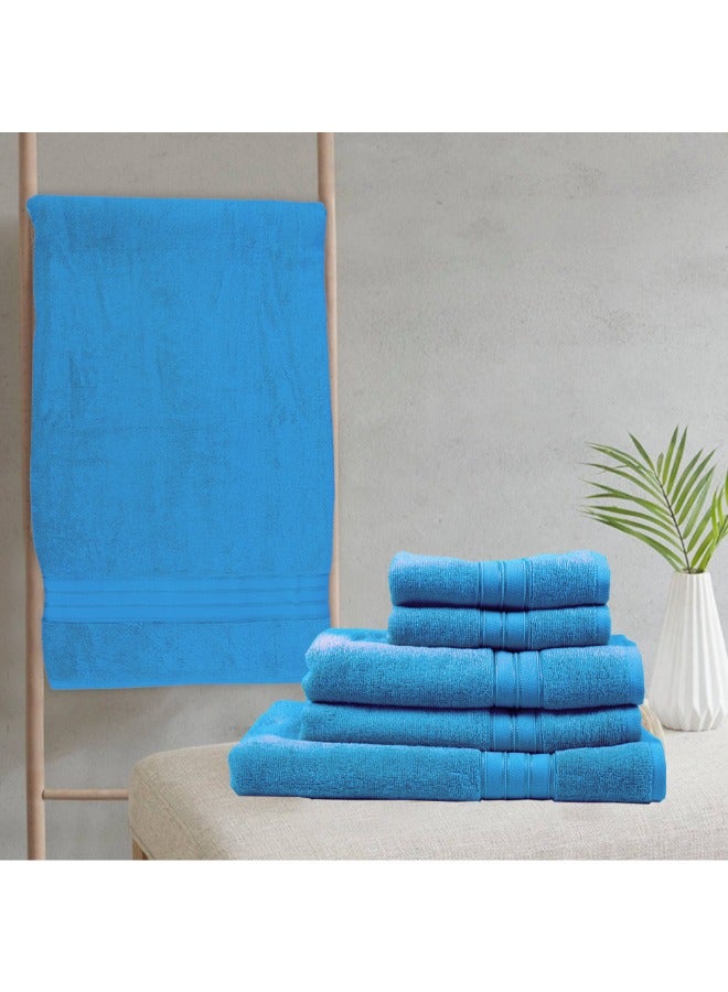 Home Trendy (Blue) Premium Cotton Bath Sheet (90 X 180 Cm-Set Of 2) Highly Absorbent, High Quality Bath Linen With Striped Dobby 550 Gsm