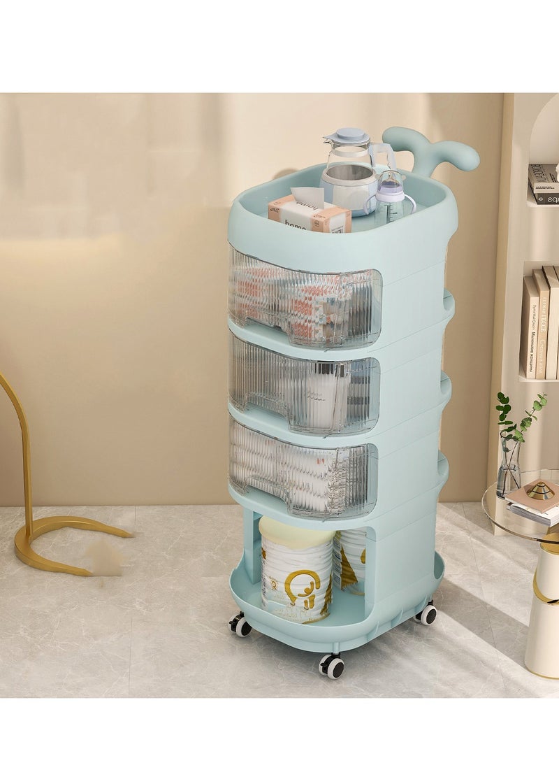 Baby Diaper Cart with Wheels and Handle 4 Tier Rolling Cart Diaper Organizer with Hanging Diaper Stacker Nursery Caddy Baby Organizer for Storage Baby Clothes, Wipes, Bibs, Changing Table Mats