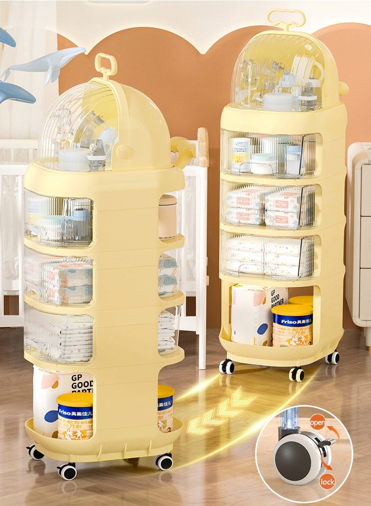 Baby Diaper Cart with Wheels and Handle 4 Tier Rolling Cart Diaper Organizer with Hanging Diaper Stacker Nursery Caddy Baby Organizer for Storage Baby Clothes, Wipes, Bibs, Changing Table Mats