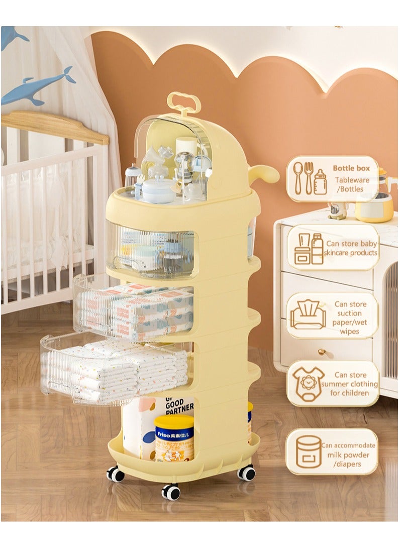 Baby Diaper Cart with Wheels and Handle 4 Tier Rolling Cart Diaper Organizer with Hanging Diaper Stacker Nursery Caddy Baby Organizer for Storage Baby Clothes, Wipes, Bibs, Changing Table Mats