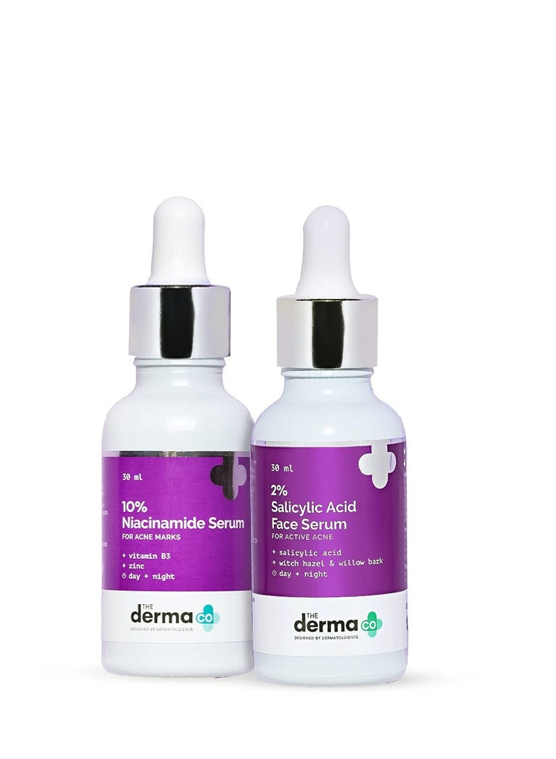 The Derma Co No More Acne Marks Combo 2% Salicylic Acid Face Serum 30ml AND 10% Niacinamide Face Serum 30ml