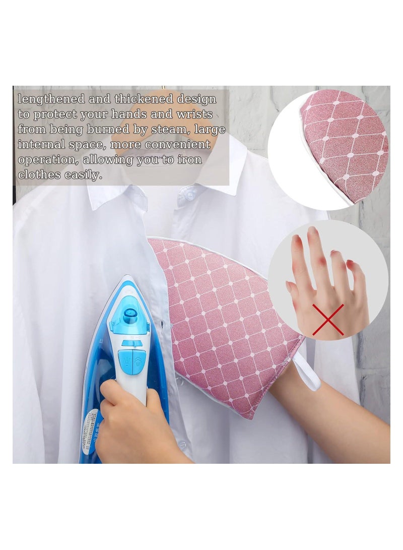 2 Pieces Gloves for Steamer Garment Ironing Waterproof Anti Steam Mitt with Finger Loop Heat Resistant Board Clothes Steamers Protective Holder (Pink, Plaid)