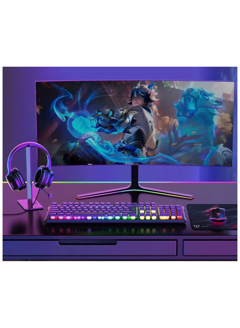 5 In 1 RGB Magic Light Effect Wired Keyboard Mouse Headset Mousepad and Headphones Stand 5 Pieces Value Combo Set For PC Gamer