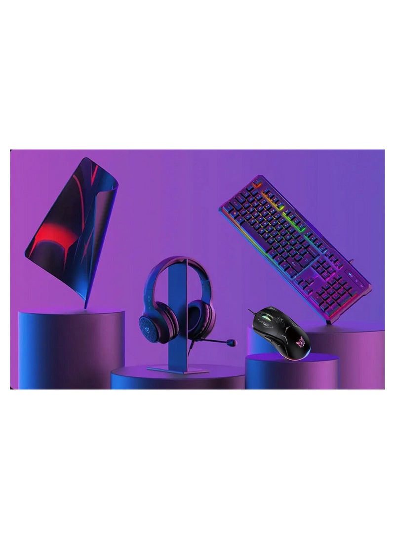 5 In 1 RGB Magic Light Effect Wired Keyboard Mouse Headset Mousepad and Headphones Stand 5 Pieces Value Combo Set For PC Gamer
