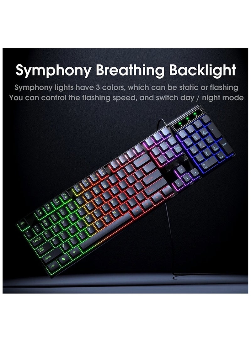 5 In 1 RGB Magic Light Effect Wired Keyboard Mouse Headset Mousepad and Headphones Stand 5 Pieces Value Combo Set For PC Gamer