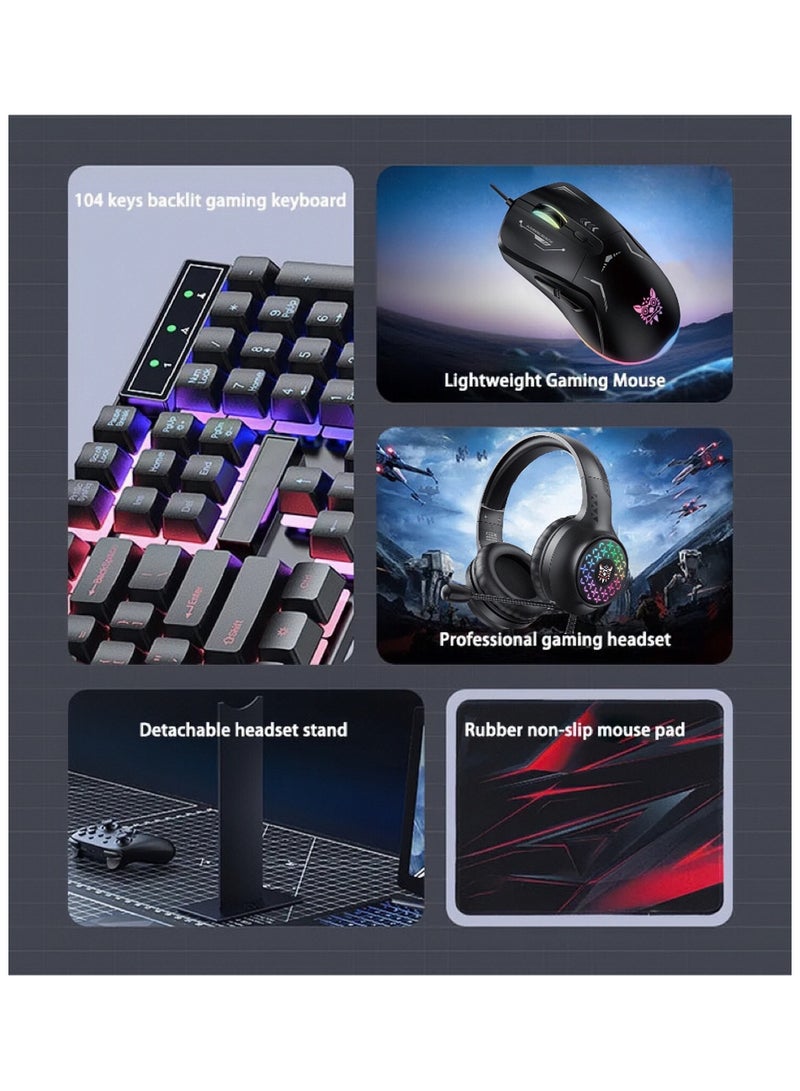 5 In 1 RGB Magic Light Effect Wired Keyboard Mouse Headset Mousepad and Headphones Stand 5 Pieces Value Combo Set For PC Gamer
