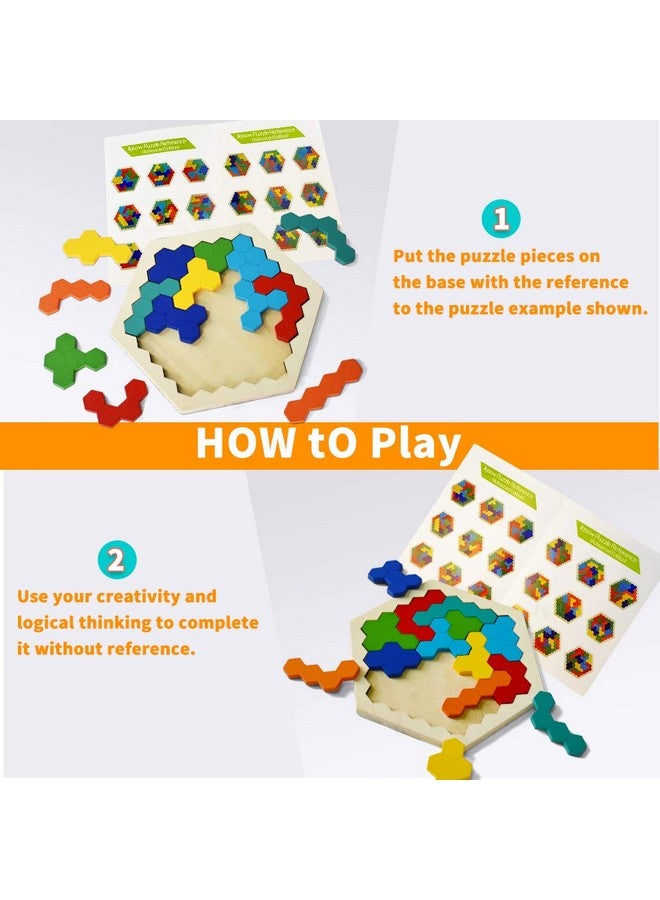 Wooden Puzzles For Kids Adults Kids Puzzles Hexagon Shape Pattern Block For Kids Brain Teaser Puzzle Toy Logic Iq Game Stem Puzzle Educational Toy Gift For All Ages Challenge