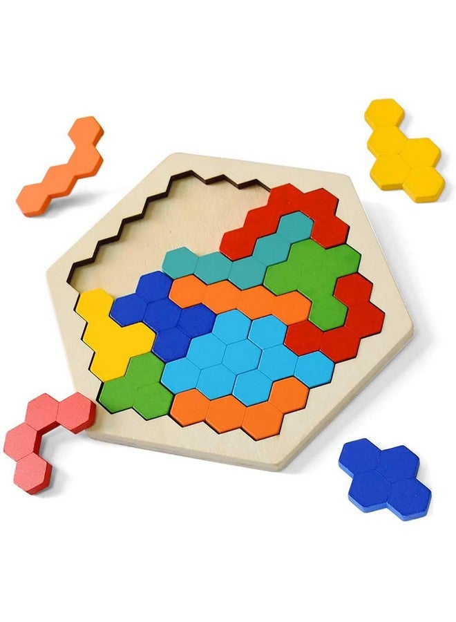 Wooden Puzzles For Kids Adults Kids Puzzles Hexagon Shape Pattern Block For Kids Brain Teaser Puzzle Toy Logic Iq Game Stem Puzzle Educational Toy Gift For All Ages Challenge