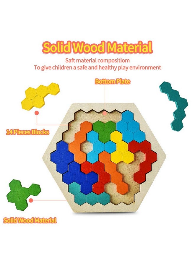 Wooden Puzzles For Kids Adults Kids Puzzles Hexagon Shape Pattern Block For Kids Brain Teaser Puzzle Toy Logic Iq Game Stem Puzzle Educational Toy Gift For All Ages Challenge