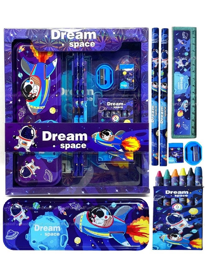 FunBlast Space Theme Stationery Kit for Kids - Stationery Box Pencil Pen Eraser Sharpener and Space Pencil Box- Stationary Kit Set for Boys and Girls, Birthday Gift for Kids (Multicolor)