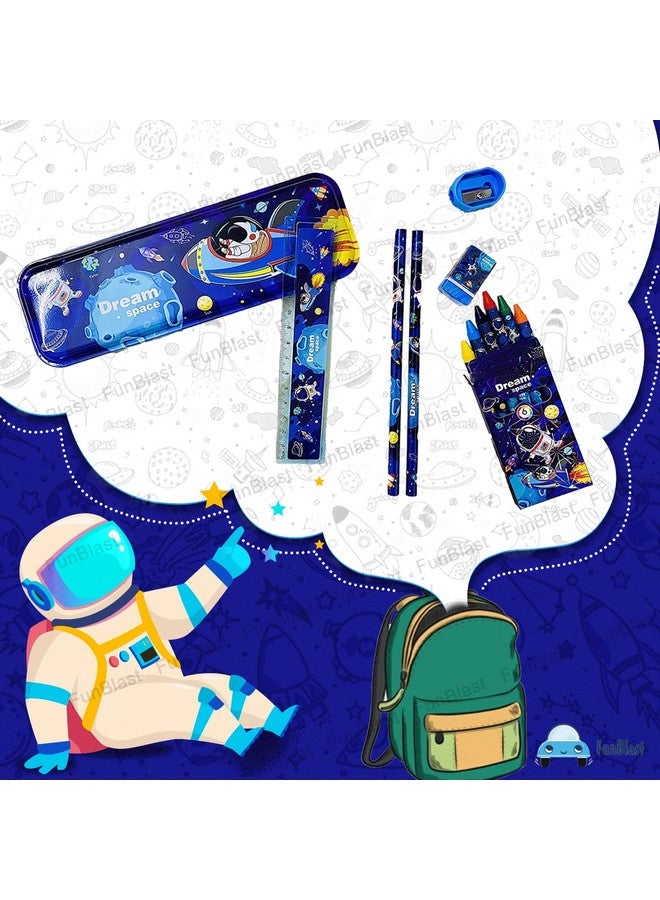 FunBlast Space Theme Stationery Kit for Kids - Stationery Box Pencil Pen Eraser Sharpener and Space Pencil Box- Stationary Kit Set for Boys and Girls, Birthday Gift for Kids (Multicolor)