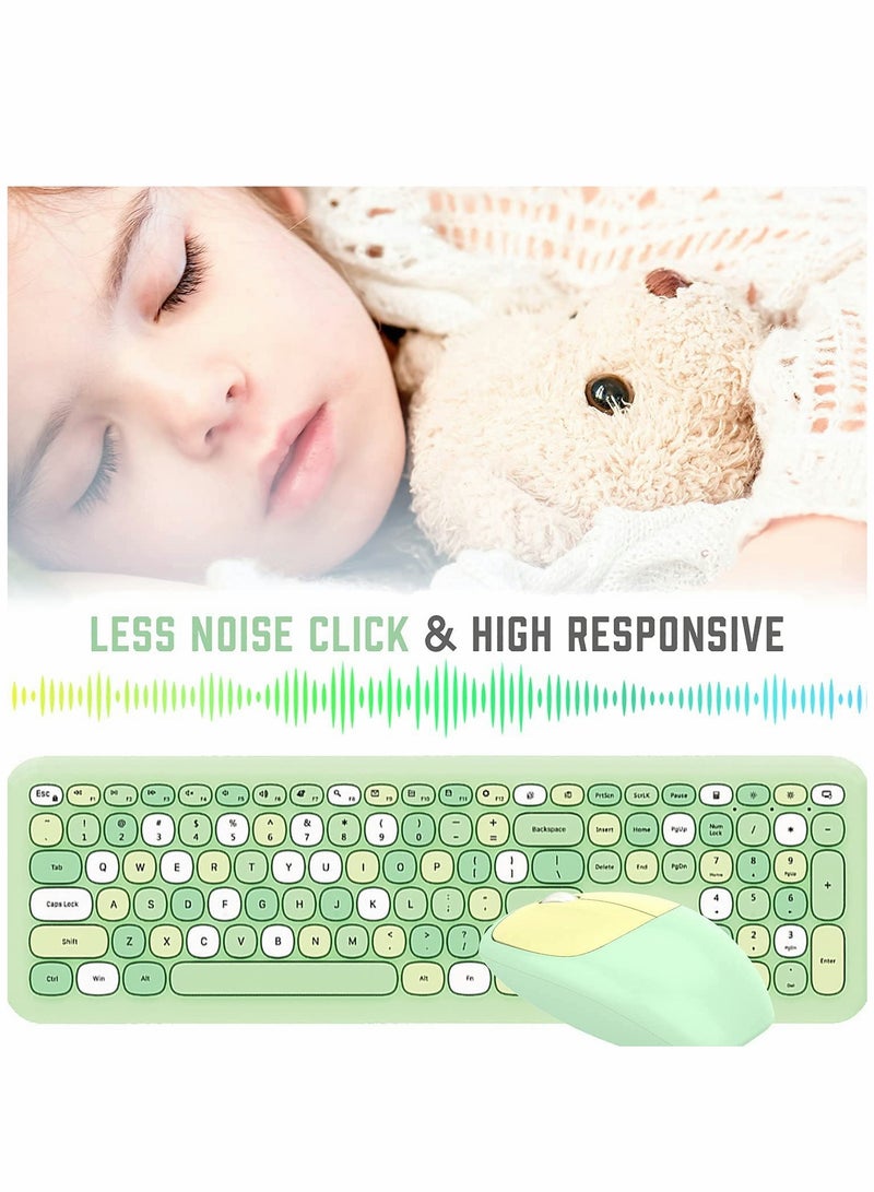 Wireless Keyboard and Mouse Combo Cute multifunctional 110 Key Typewriter Retro Round Keycaps Keyboard Compatible with Android Windows PC and Tablet Prefer for Home and Office Keyboards (Green)