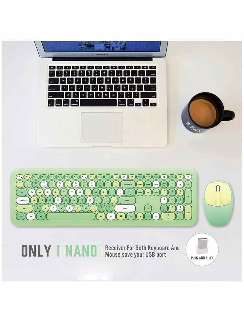 Wireless Keyboard and Mouse Combo Cute multifunctional 110 Key Typewriter Retro Round Keycaps Keyboard Compatible with Android Windows PC and Tablet Prefer for Home and Office Keyboards (Green)