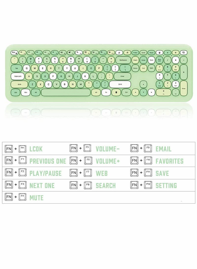 Wireless Keyboard and Mouse Combo Cute multifunctional 110 Key Typewriter Retro Round Keycaps Keyboard Compatible with Android Windows PC and Tablet Prefer for Home and Office Keyboards (Green)
