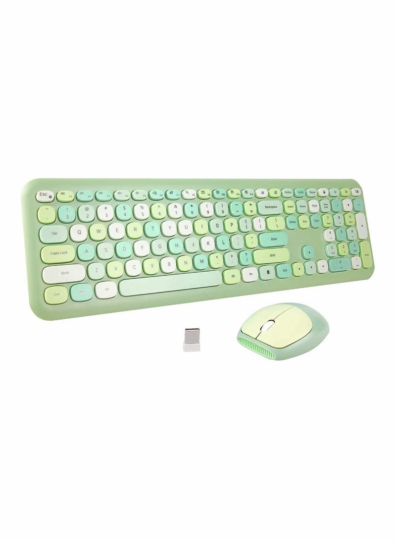 Wireless Keyboard and Mouse Combo Cute multifunctional 110 Key Typewriter Retro Round Keycaps Keyboard Compatible with Android Windows PC and Tablet Prefer for Home and Office Keyboards (Green)
