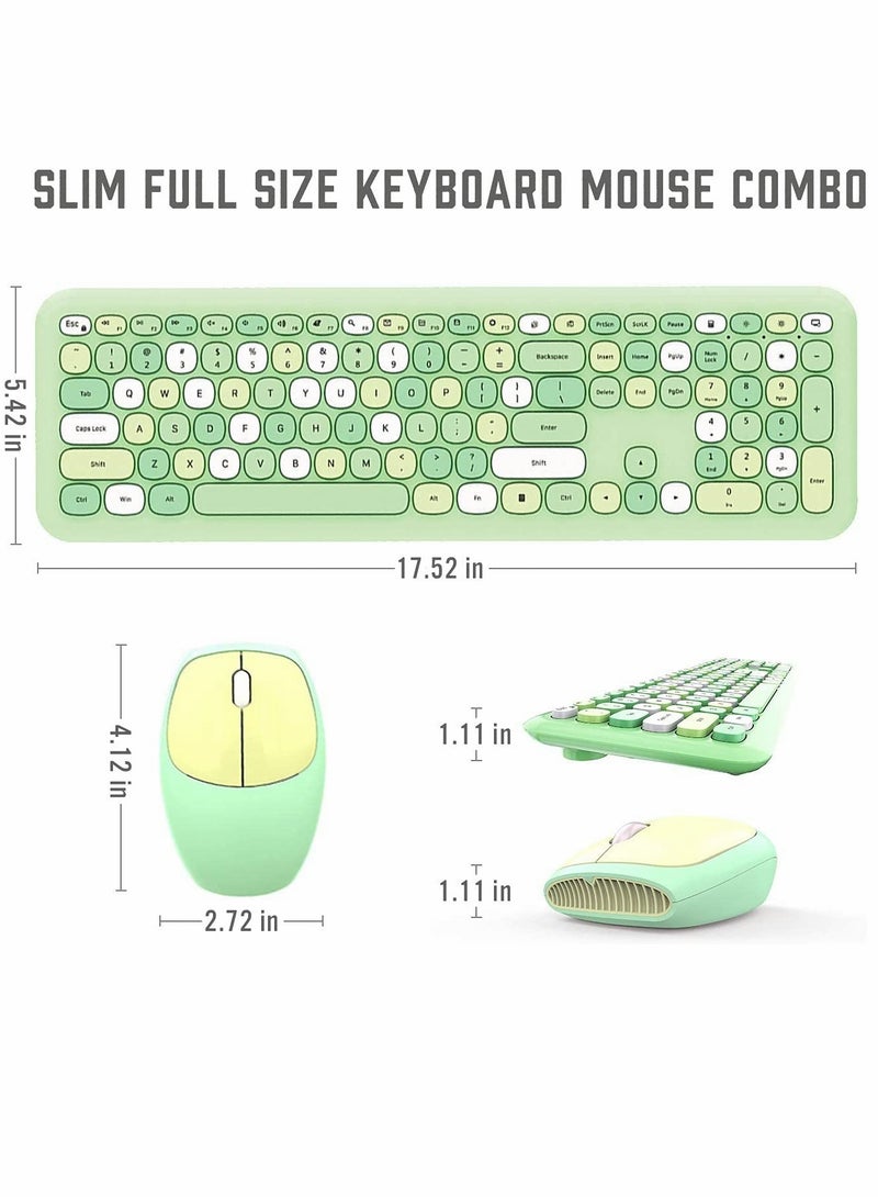 Wireless Keyboard and Mouse Combo Cute multifunctional 110 Key Typewriter Retro Round Keycaps Keyboard Compatible with Android Windows PC and Tablet Prefer for Home and Office Keyboards (Green)