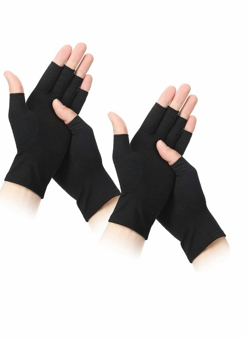 2 Pair Unisex Half Finger Gloves, Sunscreen Gloves UV Protection Sunblock Gloves for Driving Riding Fishing Golfing Outdoor Activities Fingerless Gloves in Common Size (Black)