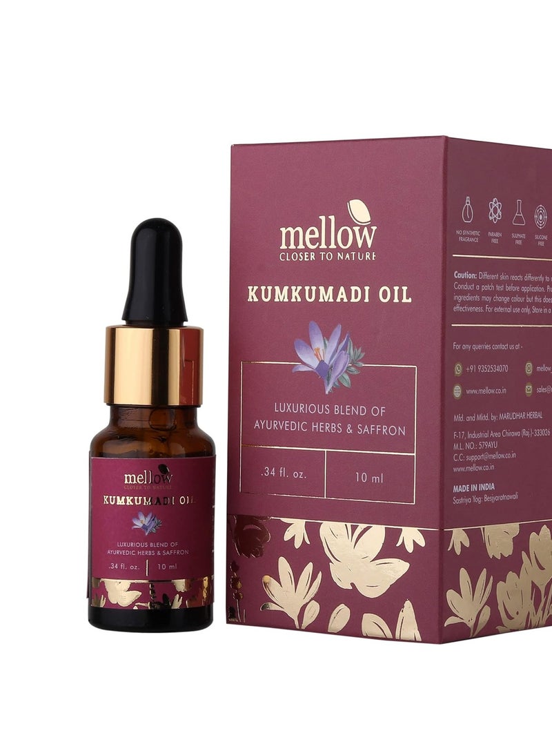 Mellow Ayurvedic Kumkumadi Face Oil Tailam for Glowing Skin Extracted from Pure Ayurvedic Herbs Deep Nourishment Anti Aging 10 ml