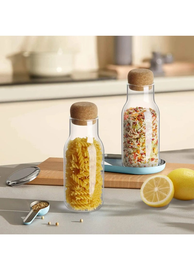 Borosilicate Glass Storage Jar with Cork Lid-Cork Stopper 750 ML (Pack of 3)
