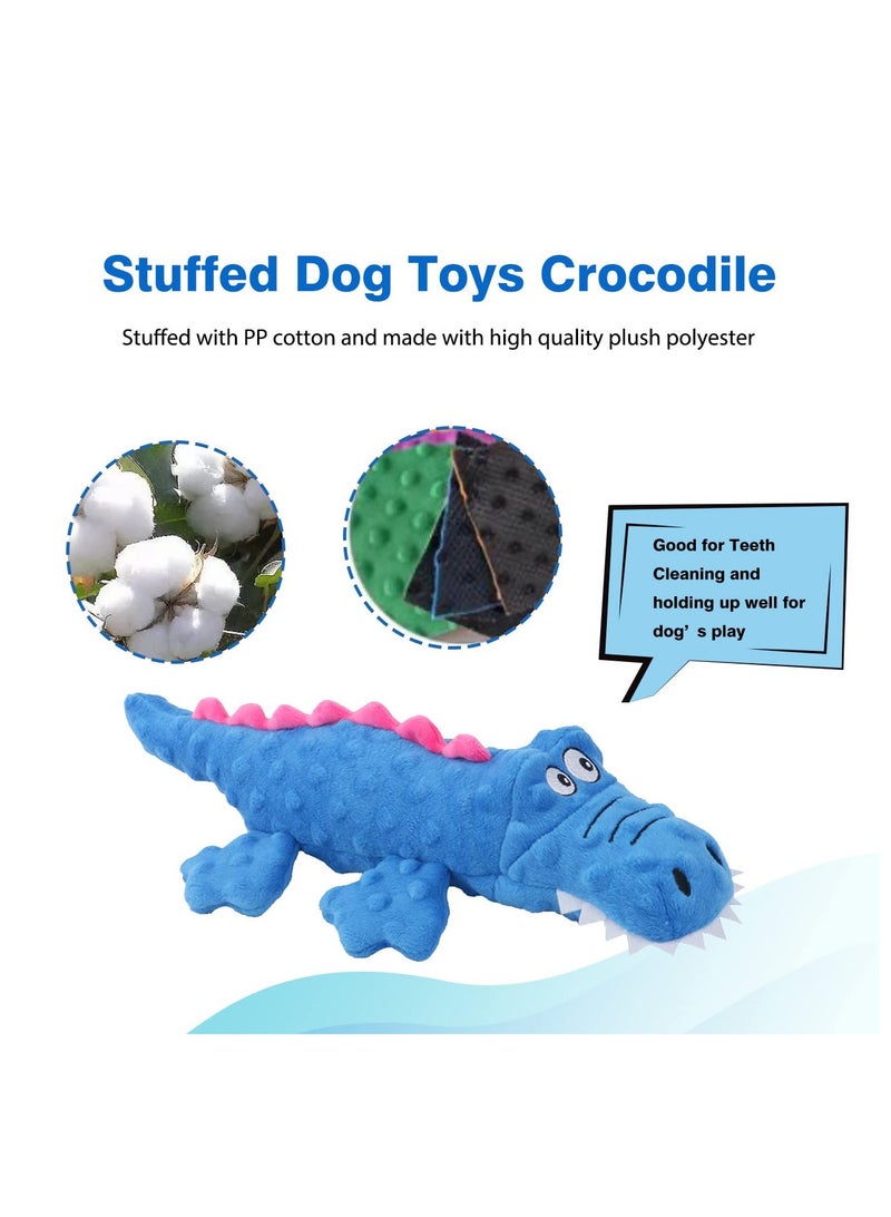 2 Pack Dog Squeaky Toys, Cute Stuffed Plush Dog Chew Toys for Puppy Teething, Durable Interactive Dog Toys for Small, Medium and Large Dogs(Blue+Purple, Crocodiles)