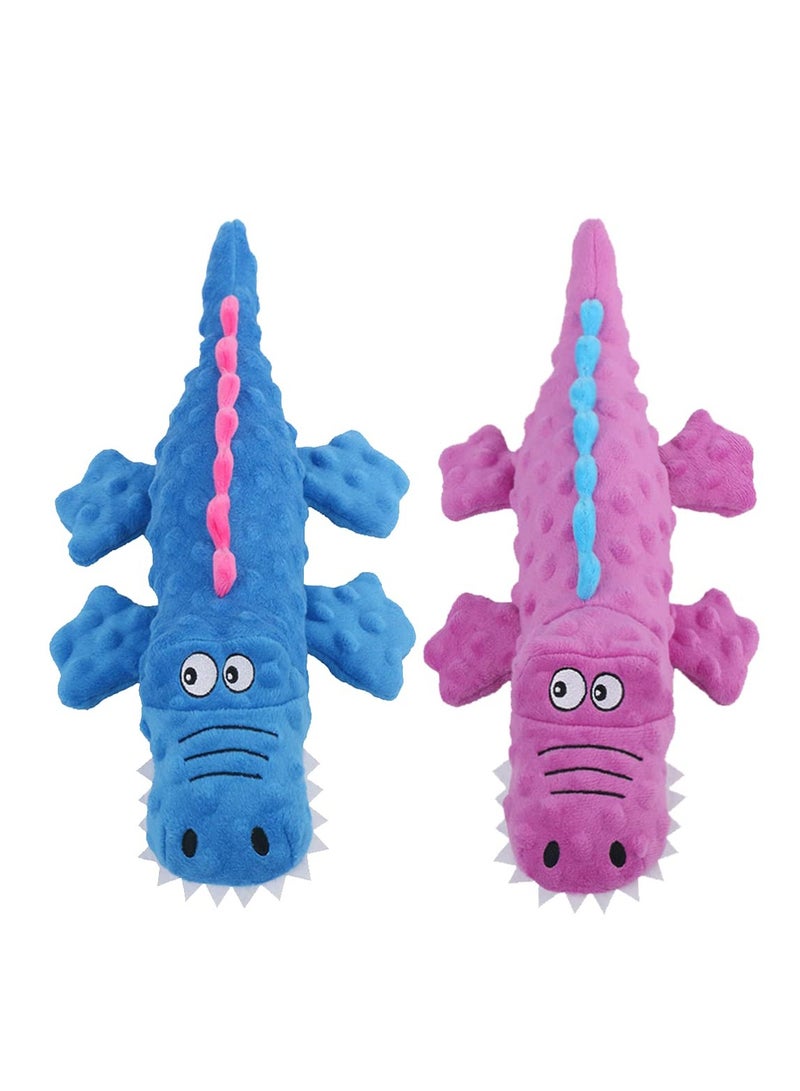 2 Pack Dog Squeaky Toys, Cute Stuffed Plush Dog Chew Toys for Puppy Teething, Durable Interactive Dog Toys for Small, Medium and Large Dogs(Blue+Purple, Crocodiles)