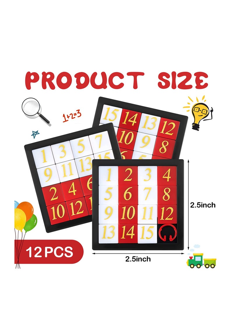 Number Slide Puzzles, 15 Puzzle Slide Game Number Slide Brain Teaser, IQ Educational Learning Tool, Number Learning Educational Toys for Party Favor, 2.6 x 2.6 Inch, 12 Pcs