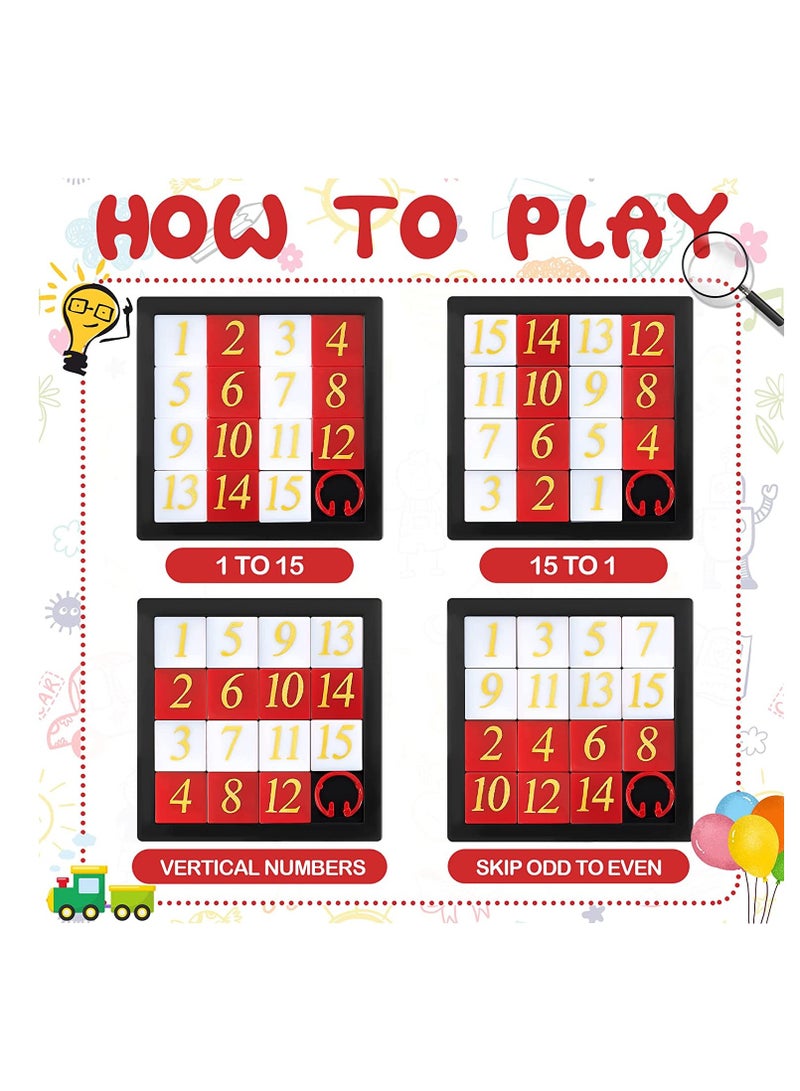 Number Slide Puzzles, 15 Puzzle Slide Game Number Slide Brain Teaser, IQ Educational Learning Tool, Number Learning Educational Toys for Party Favor, 2.6 x 2.6 Inch, 12 Pcs