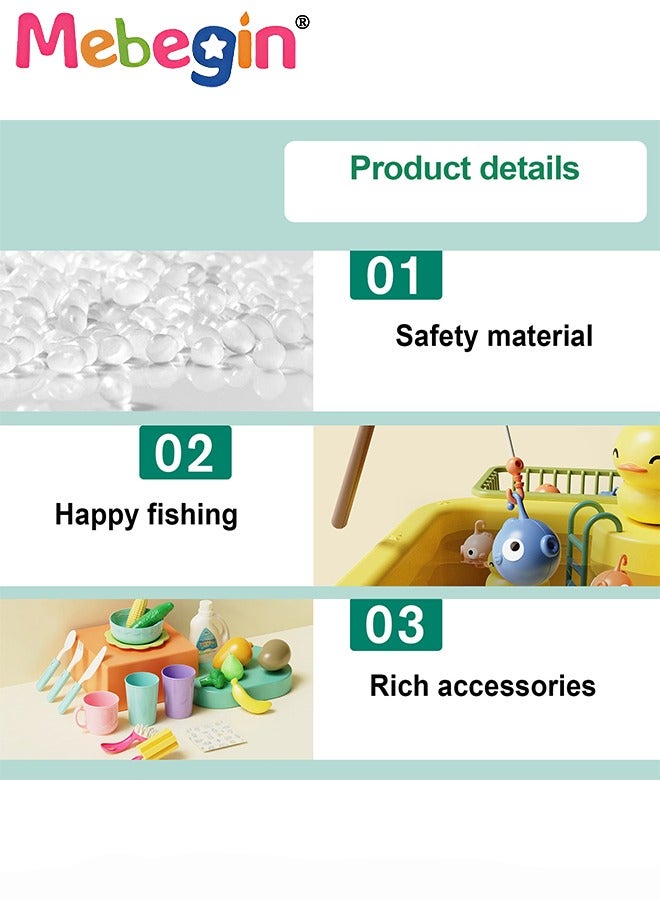 2 in 1 Toy Sink Playset, Large-capacity Play Sink with Running Water, Kitchen Sink Toys with Upgraded Faucet, Pretend Kitchen Playset with Rich Accessories, Kids Role Play Dishwasher Toy, Creative Duck Fishing Toys, Ideal Gift for Kids Aged 3+