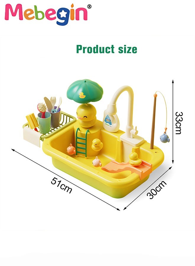 2 in 1 Toy Sink Playset, Large-capacity Play Sink with Running Water, Kitchen Sink Toys with Upgraded Faucet, Pretend Kitchen Playset with Rich Accessories, Kids Role Play Dishwasher Toy, Creative Duck Fishing Toys, Ideal Gift for Kids Aged 3+