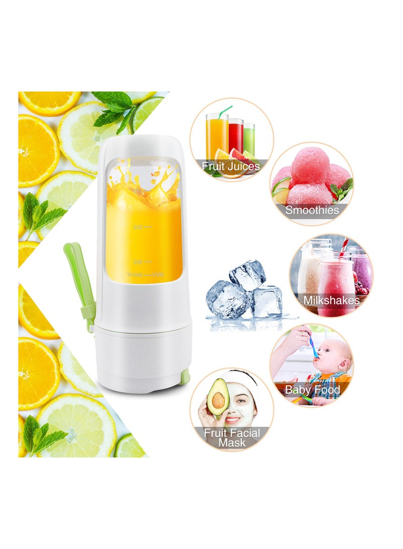 Portable Blender, SYOSI 12 oz One-handed Drinking Mini Blender Juicer Water Bottle with Lid USB Rechargeable, BPA-Free with 8 Blades for Smoothies/Fruit Shakes/Baby Food, Usb Charging (Green)