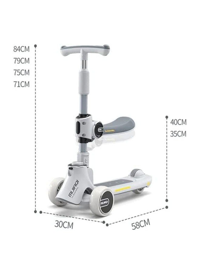 5in1 Scooter for Kids Wheel LED Lights, Adjustable Lean-to-Steer Handlebar, and Foldable Seat - Sit or Stand Ride with Brake Ages 1-12 Years Old