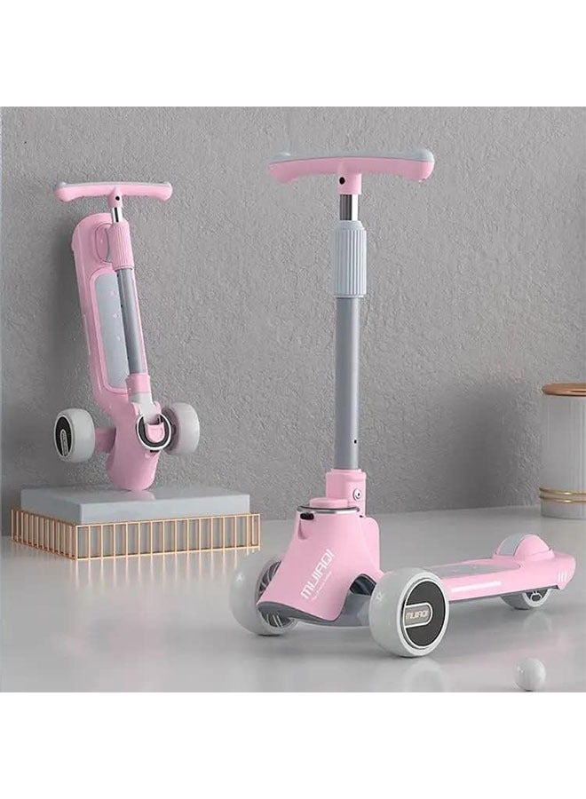 5in1 Scooter for Kids Wheel LED Lights, Adjustable Lean-to-Steer Handlebar, and Foldable Seat - Sit or Stand Ride with Brake Ages 1-12 Years Old