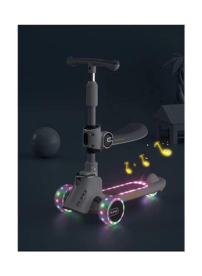 5in1 Scooter for Kids Wheel LED Lights, Adjustable Lean-to-Steer Handlebar, and Foldable Seat - Sit or Stand Ride with Brake Ages 1-12 Years Old