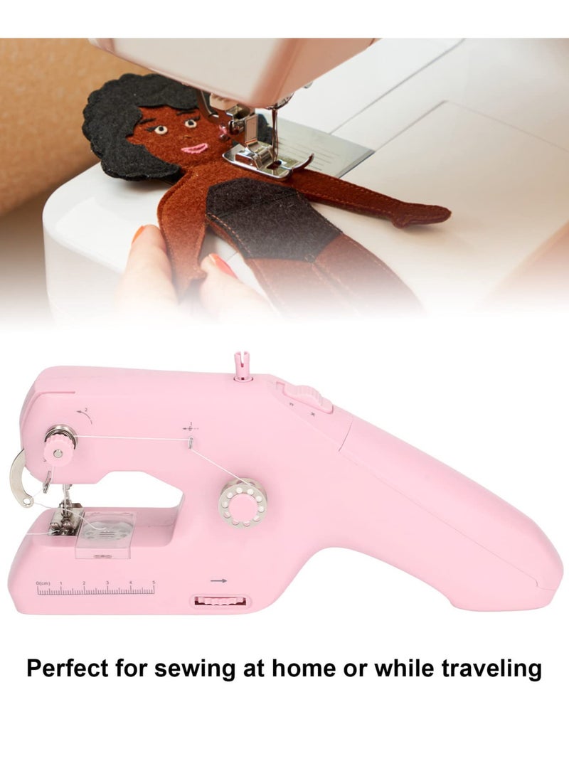 Handheld Sewing Machine, Portable Mini Sewing Machine, Machine Electric Stitch Tool, Electric Sewing Machine with Sewing Accessories, Suitable for Clothing, Curtains, Denim, Leather (Pink)