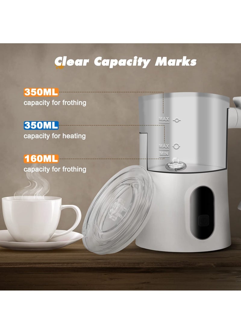 Milk Frother, 350ml Electric Milk Foamer 4 in 1 Hot Cold Milk Warmer Automatic Coffee Frother Hot Chocolate Macchiato 400W Maker with Whisks for Latte Coffee Cappuccino, Easy Cleaning, White