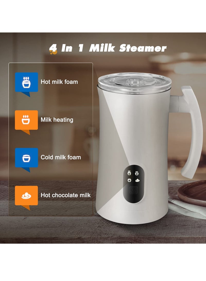 Milk Frother, 350ml Electric Milk Foamer 4 in 1 Hot Cold Milk Warmer Automatic Coffee Frother Hot Chocolate Macchiato 400W Maker with Whisks for Latte Coffee Cappuccino, Easy Cleaning, White