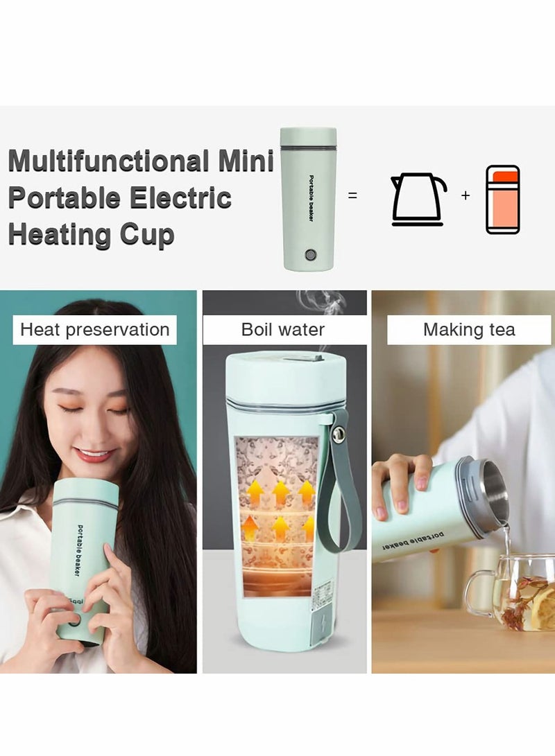 Portable Electric Kettle, Stainless Steel Liner Travel Electric Cup Home Mini Heating Teapot Fast Cooking Single Cup Water Heater 350ml Hot Water Bottle (light Green)