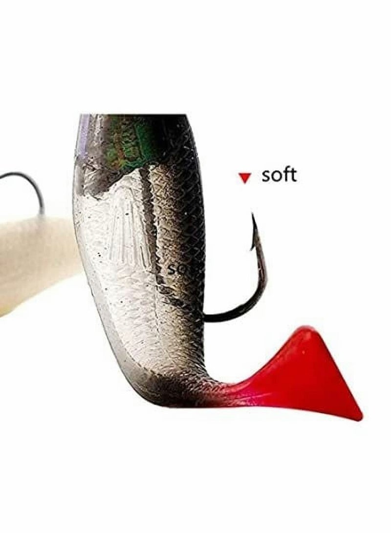 Fishing Lure Set 8 cm Soft Bait Head Sea Fish Lures Fishing Tackle Sharp Treble Hook T Tail Artificial Bait,Lifelike Bass Fishing Lure for Saltwater and Freshwater-5PCS