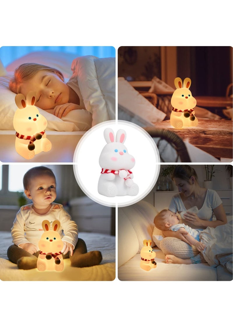 Bunny Kids Night Light, 7 Color Changing Tap Control Kawaii Lamp with Soft Silicone, Room Decor, USB Rechargeable, Cute Lamp Gifts for Baby, Children, Toddlers, Teen Girls